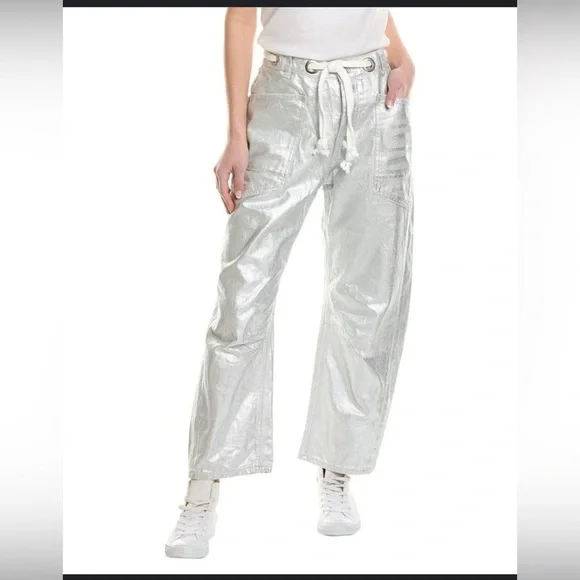 Free People Moxie Metallic Low-Slung Barrel Jeans 30 - Picture 2 of 5
